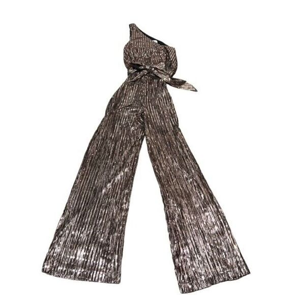 Lovers + Friends Jones Jumpsuit Metallic Bronze Rose Gold Cold Shoulder Glam XXS - Picture 3 of 7